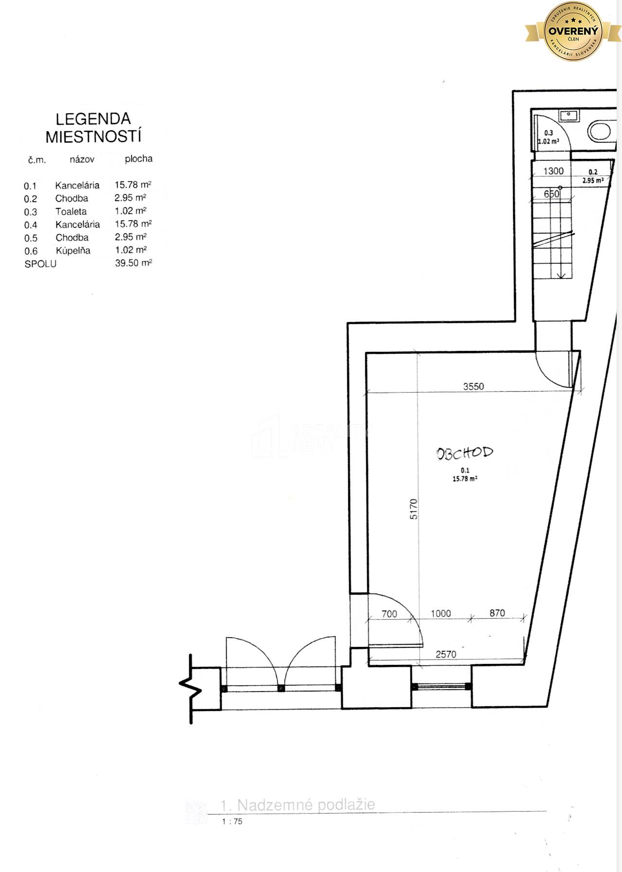 Obchodno kancelársky priestor 40 m² pešia zóna.
