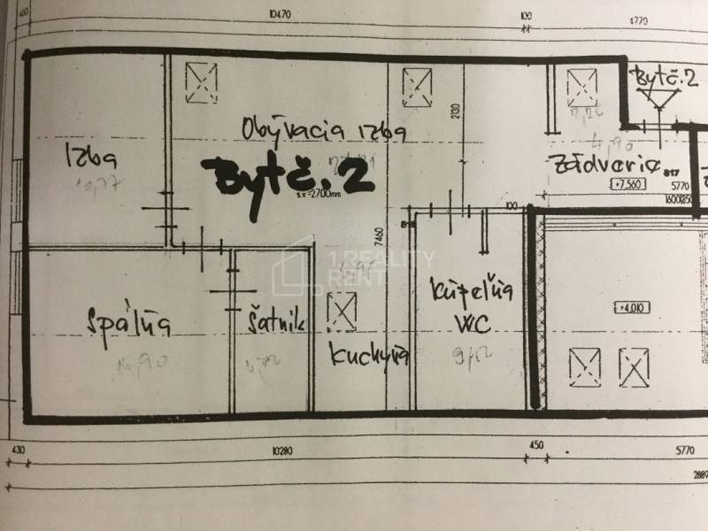 Trojizbový byt Dolný Val Pôdorys 